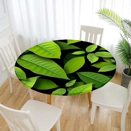 Treer Elastische Tischdecke Rund Abwaschbar, 3D Outdoor Picknick Spanntischdecke Rund Gartentischdecke Round Tischdecke mit Gummizug für Dekoration Küche Picknick (Grün,120cm) von Treer