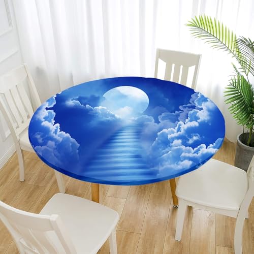 Treer Elastische Tischdecke Rund Abwaschbar, 3D Outdoor Picknick Spanntischdecke Rund Gartentischdecke Round Tischdecke mit Gummizug für Dekoration Küche Picknick (Himmel,70cm) von Treer