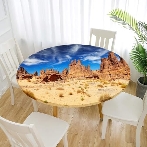 Treer Elastische Tischdecke Rund Abwaschbar, 3D Outdoor Picknick Spanntischdecke Rund Gartentischdecke Round Tischdecke mit Gummizug für Dekoration Küche Picknick (Historische Stätte,150cm) von Treer