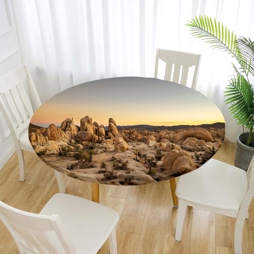 Treer Elastische Tischdecke Rund Abwaschbar, 3D Outdoor Picknick Spanntischdecke Rund Gartentischdecke Round Tischdecke mit Gummizug für Dekoration Küche Picknick (Höhle,70cm) von Treer