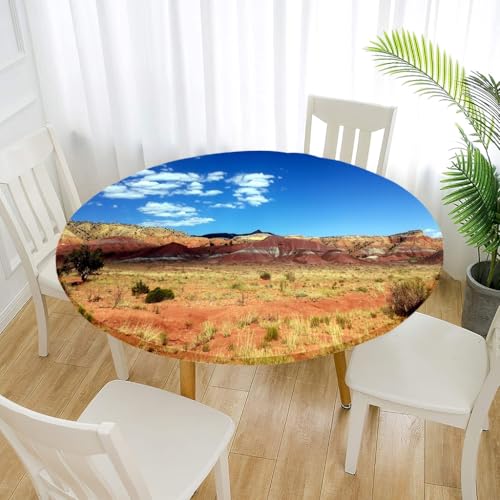 Treer Elastische Tischdecke Rund Abwaschbar, 3D Outdoor Picknick Spanntischdecke Rund Gartentischdecke Round Tischdecke mit Gummizug für Dekoration Küche Picknick (Hügel,100cm) von Treer