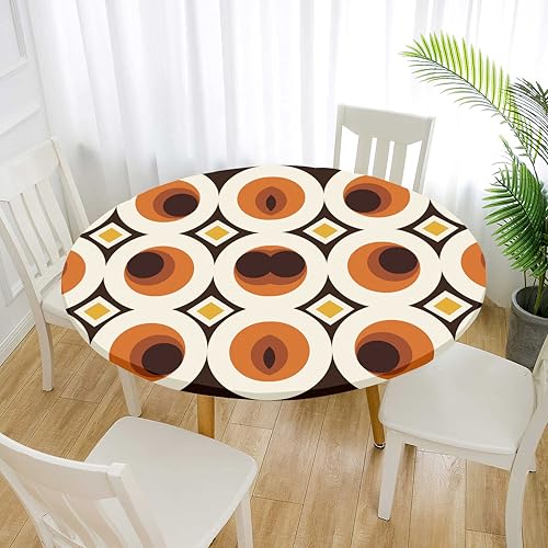 Treer Elastische Tischdecke Rund Abwaschbar, 3D Outdoor Picknick Spanntischdecke Rund Gartentischdecke Round Tischdecke mit Gummizug für Dekoration Küche Picknick (Kreise,140cm) von Treer