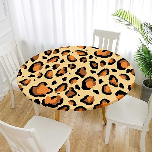 Treer Elastische Tischdecke Rund Abwaschbar, 3D Outdoor Picknick Spanntischdecke Rund Gartentischdecke Round Tischdecke mit Gummizug für Dekoration Küche Picknick (Leopardenmuster 1,80cm) von Treer