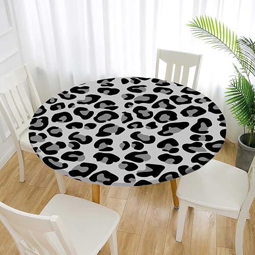 Treer Elastische Tischdecke Rund Abwaschbar, 3D Outdoor Picknick Spanntischdecke Rund Gartentischdecke Round Tischdecke mit Gummizug für Dekoration Küche Picknick (Leopardenmuster 2,90cm) von Treer