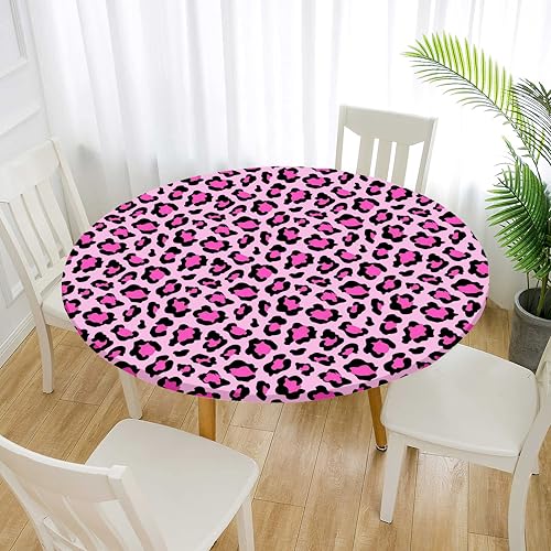 Treer Elastische Tischdecke Rund Abwaschbar, 3D Outdoor Picknick Spanntischdecke Rund Gartentischdecke Round Tischdecke mit Gummizug für Dekoration Küche Picknick (Leopardenmuster 3,60cm) von Treer