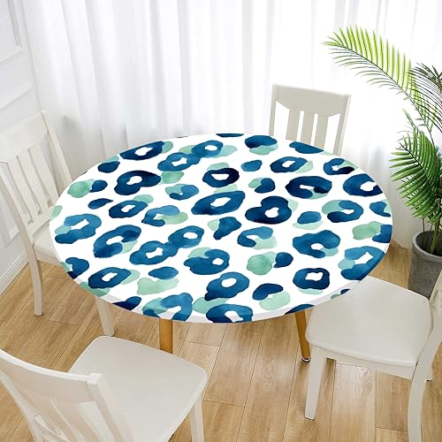 Treer Elastische Tischdecke Rund Abwaschbar, 3D Outdoor Picknick Spanntischdecke Rund Gartentischdecke Round Tischdecke mit Gummizug für Dekoration Küche Picknick (Leopardenmuster 4,90cm) von Treer