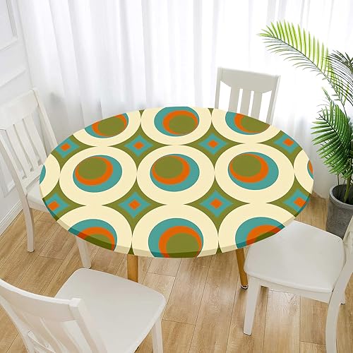 Treer Elastische Tischdecke Rund Abwaschbar, 3D Outdoor Picknick Spanntischdecke Rund Gartentischdecke Round Tischdecke mit Gummizug für Dekoration Küche Picknick (Mond,90cm) von Treer