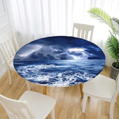 Treer Elastische Tischdecke Rund Abwaschbar, 3D Outdoor Picknick Spanntischdecke Rund Gartentischdecke Round Tischdecke mit Gummizug für Dekoration Küche Picknick (Pazifik,70cm) von Treer