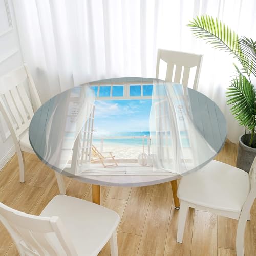 Treer Elastische Tischdecke Rund Abwaschbar, 3D Outdoor Picknick Spanntischdecke Rund Gartentischdecke Round Tischdecke mit Gummizug für Dekoration Küche Picknick (Pension,80cm) von Treer