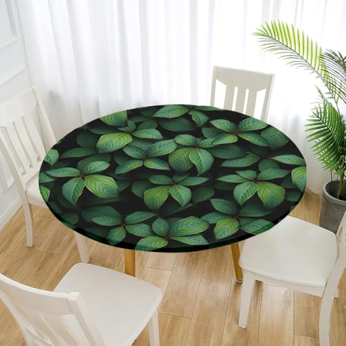 Treer Elastische Tischdecke Rund Abwaschbar, 3D Outdoor Picknick Spanntischdecke Rund Gartentischdecke Round Tischdecke mit Gummizug für Dekoration Küche Picknick (Pflanze,130cm) von Treer