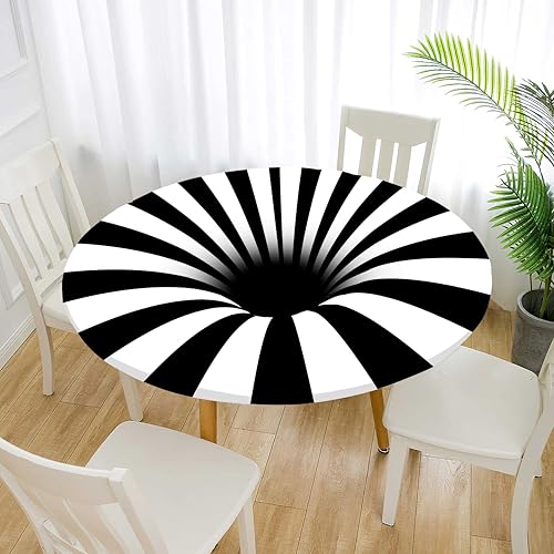 Treer Elastische Tischdecke Rund Abwaschbar, 3D Outdoor Picknick Spanntischdecke Rund Gartentischdecke Round Tischdecke mit Gummizug für Dekoration Küche Picknick (Strudel,150cm) von Treer