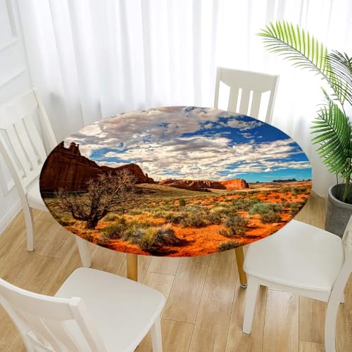 Treer Elastische Tischdecke Rund Abwaschbar, 3D Outdoor Picknick Spanntischdecke Rund Gartentischdecke Round Tischdecke mit Gummizug für Dekoration Küche Picknick (Taiyuan,180cm) von Treer