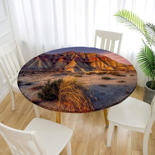 Treer Elastische Tischdecke Rund Abwaschbar, 3D Outdoor Picknick Spanntischdecke Rund Gartentischdecke Round Tischdecke mit Gummizug für Dekoration Küche Picknick (Trockenes Gras,110cm) von Treer