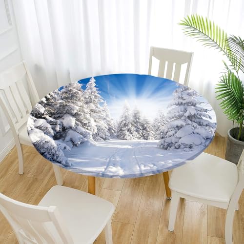 Treer Elastische Tischdecke Rund Abwaschbar, 3D Outdoor Picknick Spanntischdecke Rund Gartentischdecke Round Tischdecke mit Gummizug für Dekoration Küche Picknick (Weihnachten,140cm) von Treer