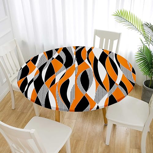 Treer Elastische Tischdecke Rund Abwaschbar, 3D Outdoor Picknick Spanntischdecke Rund Gartentischdecke Round Tischdecke mit Gummizug für Dekoration Küche Picknick (Wellen,100cm) von Treer