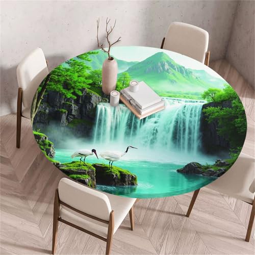 Treer Europäischer Stil Landschaft Tischdecke Outdoor Rund, Lotuseffekt Tischdecke Abwaschbar Elastisch Rund Gartentischdecke, für Garten,Küche,Esstisch,Parteien Tischdecken (Landschaft,70cm) von Treer