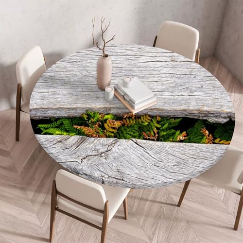Treer Holzmaserung Textur Druck Tischdecke,Lotuseffekt Tischdecke Abwaschbar Elastisch Rund Gartentischdecke,für Küche,Esstisch,Parteien Wiederverwendbar Outdoor Tischdecken (Grau,120cm) von Treer