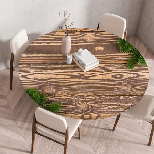 Treer Holzmaserung Textur Druck Tischdecke,Lotuseffekt Tischdecke Abwaschbar Elastisch Rund Gartentischdecke,für Küche,Esstisch,Parteien Wiederverwendbar Outdoor Tischdecken (Holzmaserung 2,110cm) von Treer