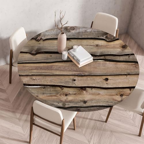 Treer Holzmaserung Textur Druck Tischdecke,Lotuseffekt Tischdecke Abwaschbar Elastisch Rund Gartentischdecke,für Küche,Esstisch,Parteien Wiederverwendbar Outdoor Tischdecken (Holzmaserung 3,130cm) von Treer