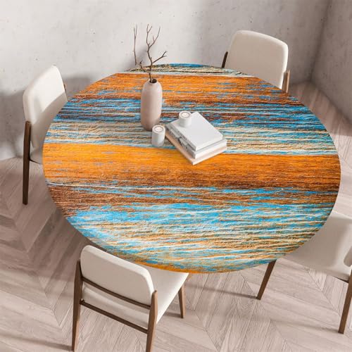 Treer Holzmaserung Textur Druck Tischdecke,Lotuseffekt Tischdecke Abwaschbar Elastisch Rund Gartentischdecke,für Küche,Esstisch,Parteien Wiederverwendbar Outdoor Tischdecken (Orange,140cm) von Treer
