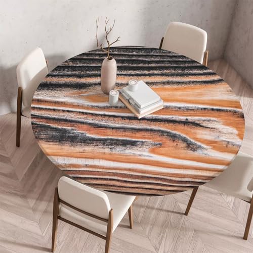 Treer Holzmaserung Textur Druck Tischdecke,Lotuseffekt Tischdecke Abwaschbar Elastisch Rund Gartentischdecke,für Küche,Esstisch,Parteien Wiederverwendbar Outdoor Tischdecken (Schwarz,110cm) von Treer