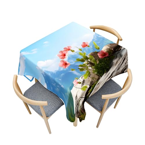 Treer Landschaftsblumenmuster Tischdecke Abwaschbar, Tischdecke Haben Lotuseffekt, Spritzfest Tischdecken, Gartentischdecke für Küchendekoration Eckig Picknick Freien (Berge,120x120cm) von Treer