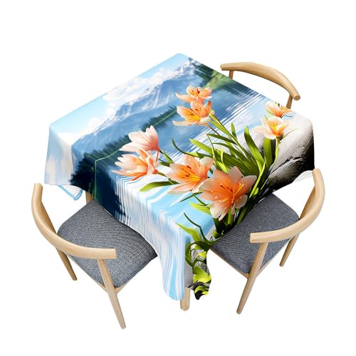 Treer Landschaftsblumenmuster Tischdecke Abwaschbar, Tischdecke Haben Lotuseffekt, Spritzfest Tischdecken, Gartentischdecke für Küchendekoration Eckig Picknick Freien (Blumen 2,150x150cm) von Treer