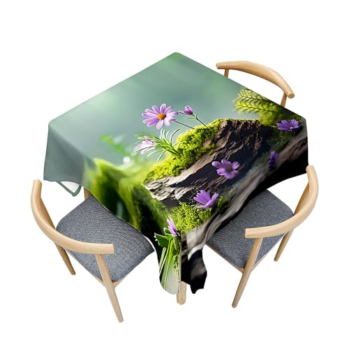 Treer Landschaftsblumenmuster Tischdecke Abwaschbar, Tischdecke Haben Lotuseffekt, Spritzfest Tischdecken, Gartentischdecke für Küchendekoration Eckig Picknick Freien (Landschaft,200x200cm) von Treer