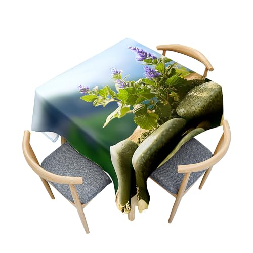 Treer Landschaftsblumenmuster Tischdecke Abwaschbar, Tischdecke Haben Lotuseffekt, Spritzfest Tischdecken, Gartentischdecke für Küchendekoration Eckig Picknick Freien (Lavendel,180x180cm) von Treer