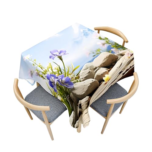 Treer Landschaftsblumenmuster Tischdecke Abwaschbar, Tischdecke Haben Lotuseffekt, Spritzfest Tischdecken, Gartentischdecke für Küchendekoration Eckig Picknick Freien (Lila,180x180cm) von Treer