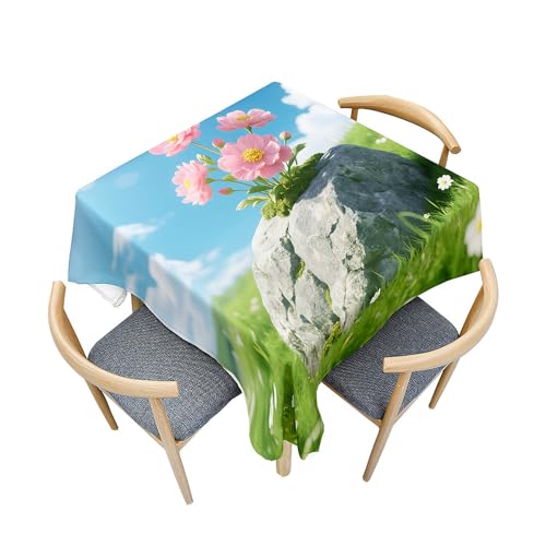 Treer Landschaftsblumenmuster Tischdecke Abwaschbar, Tischdecke Haben Lotuseffekt, Spritzfest Tischdecken, Gartentischdecke für Küchendekoration Eckig Picknick Freien (Rosa,140x140cm) von Treer