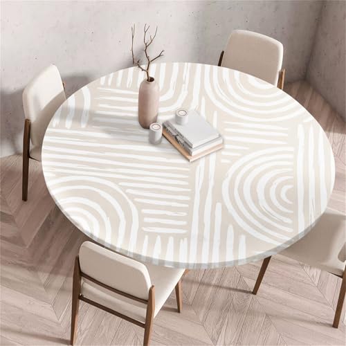 Treer Moderne Textur Tischdecke Outdoor Rund, Lotuseffekt Tischdecke Abwaschbar Elastisch Rund Gartentischdecke, für Garten, Küche, Esstisch, Parteien Tischdecken (Beige,60cm) von Treer