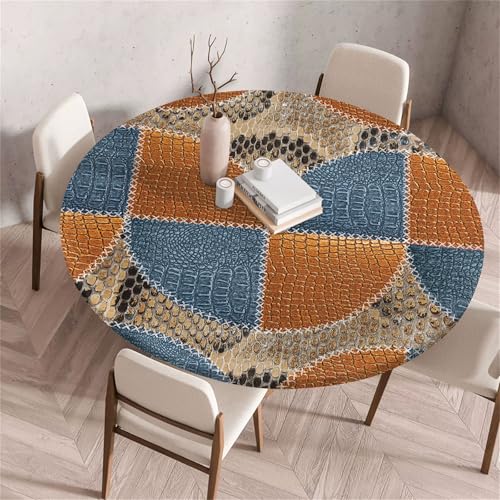 Treer Moderne Textur Tischdecke Outdoor Rund, Lotuseffekt Tischdecke Abwaschbar Elastisch Rund Gartentischdecke, für Garten, Küche, Esstisch, Parteien Tischdecken (Blau,110cm) von Treer