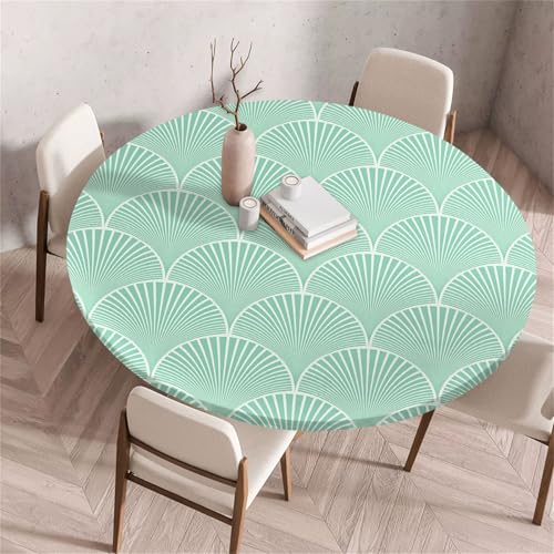 Treer Moderne Textur Tischdecke Outdoor Rund, Lotuseffekt Tischdecke Abwaschbar Elastisch Rund Gartentischdecke, für Garten, Küche, Esstisch, Parteien Tischdecken (Grün,60cm) von Treer