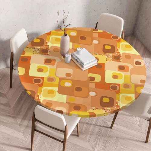 Treer Moderne Textur Tischdecke Outdoor Rund, Lotuseffekt Tischdecke Abwaschbar Elastisch Rund Gartentischdecke, für Garten, Küche, Esstisch, Parteien Tischdecken (Orange,90cm) von Treer