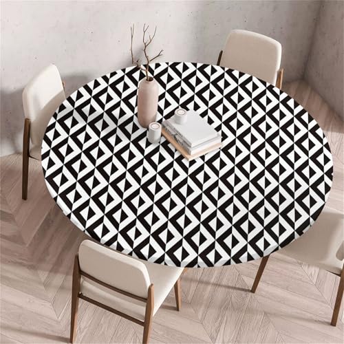 Treer Moderne Textur Tischdecke Outdoor Rund, Lotuseffekt Tischdecke Abwaschbar Elastisch Rund Gartentischdecke, für Garten, Küche, Esstisch, Parteien Tischdecken (Schwarz-Weiß,170cm) von Treer