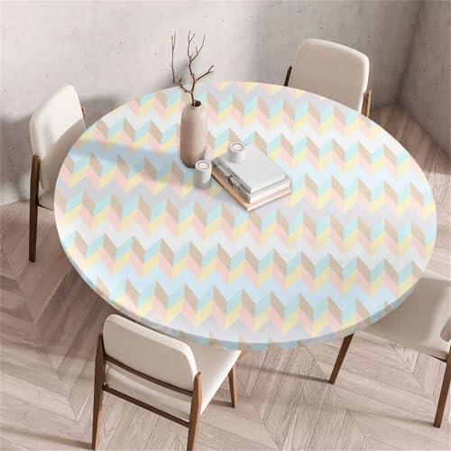 Treer Moderne Textur Tischdecke Outdoor Rund, Lotuseffekt Tischdecke Abwaschbar Elastisch Rund Gartentischdecke, für Garten, Küche, Esstisch, Parteien Tischdecken (Wellen,130cm) von Treer