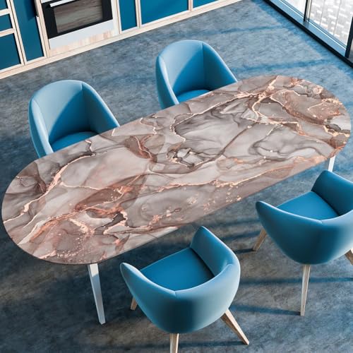 Treer Moderner Marmor Tischdecke Oval mit Elastischem Rand, Fleckschutz Ovale Tischdecke, Tischdecke Abwaschbar Oval, Lotuseffekt Tischdecke für Esszimmer, Küche, Picknick (107x165cm,Marmor 2) von Treer
