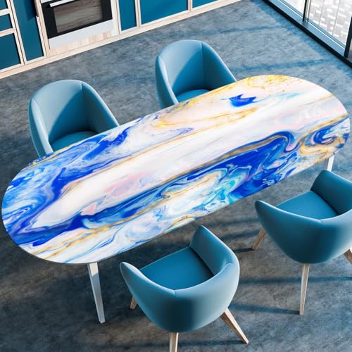 Treer Nordischer Marmor Tischdecke Oval mit Elastischem Rand, Fleckschutz Ovale Tischdecke, Tischdecke Abwaschbar Oval, Lotuseffekt Tischdecke für Esszimmer, Küche, Picknick (Marmor 3,107x173cm) von Treer