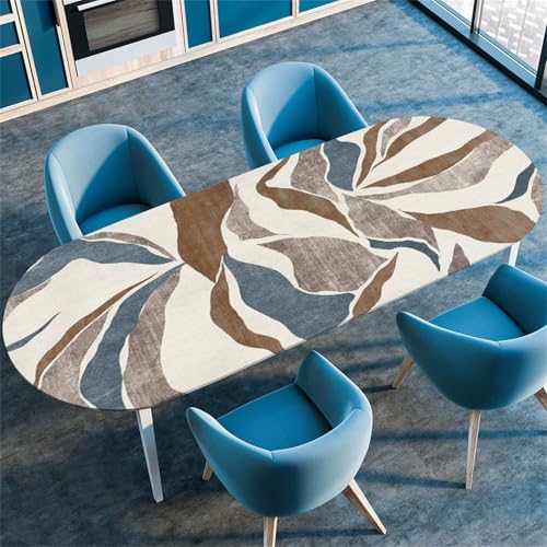 Treer Nordisches Schlichtes Design Tischdecke Oval, Lotuseffekt Tischdecken, Fleckschutz Gartentischdecke mit Elastischem Rand, Outdoor Küche Tischdecke Abwaschbar Picknick (Braun,137x183cm) von Treer