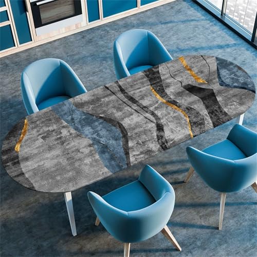 Treer Nordisches Schlichtes Design Tischdecke Oval, Lotuseffekt Tischdecken, Fleckschutz Gartentischdecke mit Elastischem Rand, Outdoor Küche Tischdecke Abwaschbar Picknick (Grau,132x305cm) von Treer