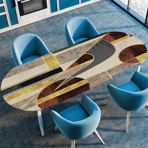 Treer Nordisches Schlichtes Design Tischdecke Oval, Lotuseffekt Tischdecken, Fleckschutz Gartentischdecke mit Elastischem Rand, Outdoor Küche Tischdecke Abwaschbar Picknick (Khaki,107x183cm) von Treer