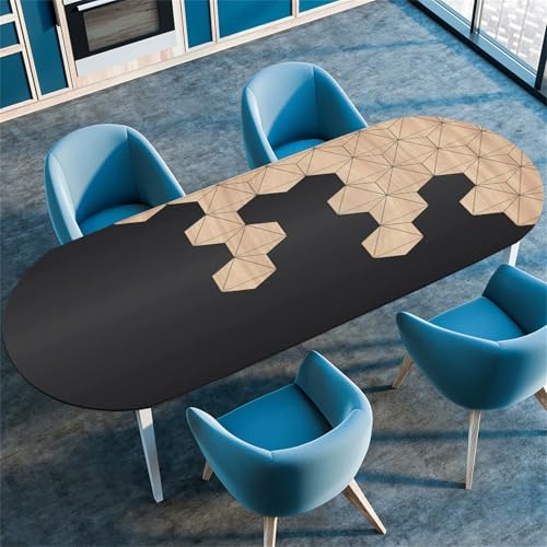 Treer Nordisches Schlichtes Design Tischdecke Oval, Lotuseffekt Tischdecken, Fleckschutz Gartentischdecke mit Elastischem Rand, Outdoor Küche Tischdecke Abwaschbar Picknick (Schwarz,114x142cm) von Treer
