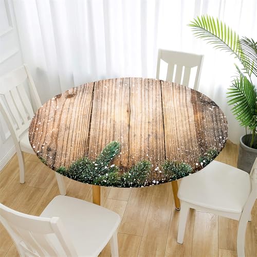 Treer Retro-Holzmaserung Tischdecke Outdoor Rund, Lotuseffekt Tischdecke Abwaschbar Elastisch Rund Gartentischdecke, für Garten, Küche, Esstisch, Parteien Tischdecken (Holzmaserung,120cm) von Treer