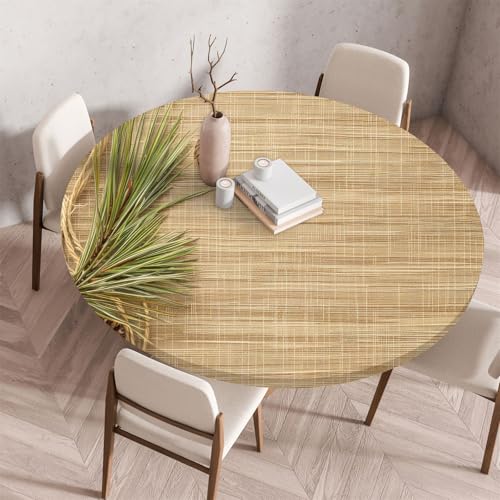 Treer Retro-Holzmaserungsdruck Tischdecke Outdoor,Lotuseffekt Tischdecke Abwaschbar Elastisch Rund Gartentischdecke,für Küche,Esstisch,Parteien Wiederverwendbar Tischdecken (Braun,90cm) von Treer