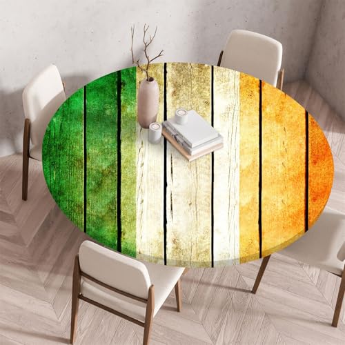 Treer Retro-Holzmaserungsdruck Tischdecke Outdoor,Lotuseffekt Tischdecke Abwaschbar Elastisch Rund Gartentischdecke,für Küche,Esstisch,Parteien Wiederverwendbar Tischdecken (Grün,110cm) von Treer