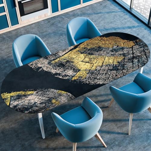 Treer Retro Tischdecke Oval mit Elastischem Rand, Fleckschutz Ovale Tischdecke, Tischdecke Abwaschbar Oval, Lotuseffekt Tischdecke für Esszimmer, Küche, Picknick (91x152cm,Schwarz) von Treer