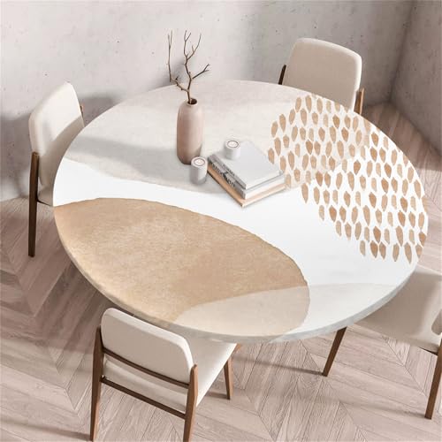 Treer Rund Tischdecke Abwaschbar, Abstrakte Kunstserie Lotuseffekt Tischdecken, Outdoor Tischdecke, Elastisch Rund Gartentischdecke, Table Cloth für Garten, Esstisch, Parteien (Khaki,90cm) von Treer