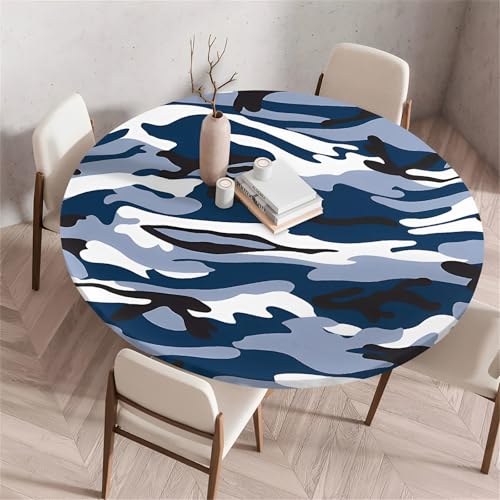 Treer Rund Tischdecke Abwaschbar, Abstrakter Leopardendruck Lotuseffekt Tischdecken, Outdoor Tischdecke, Elastisch Rund Gartentischdecke, Table Cloth für Garten, Küche, Esstisch (Blau 2,80cm) von Treer