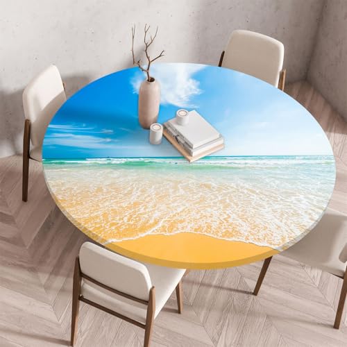Treer Rund Tischdecke Abwaschbar, Drucke mit Meeresmotiven Lotuseffekt Tischdecken, Outdoor Tischdecke, Elastisch Rund Gartentischdecke, Table Cloth für Garten, Küche, Parteien (Blau 3,100cm) von Treer